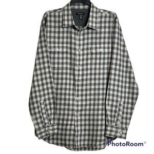 Van Heusen Large (16-16 1/2) Gray Plaid Button Up Long Sleeve Shirt